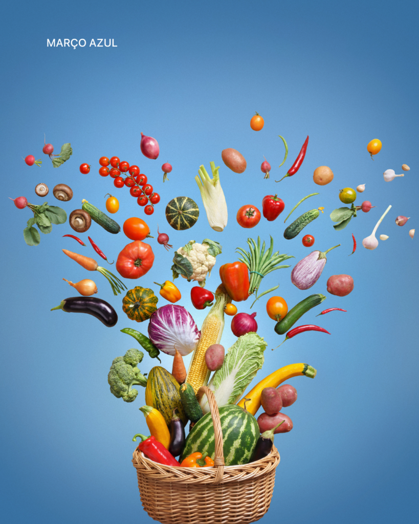 Ilustração de diversos alimentos saindo de uma cesta.